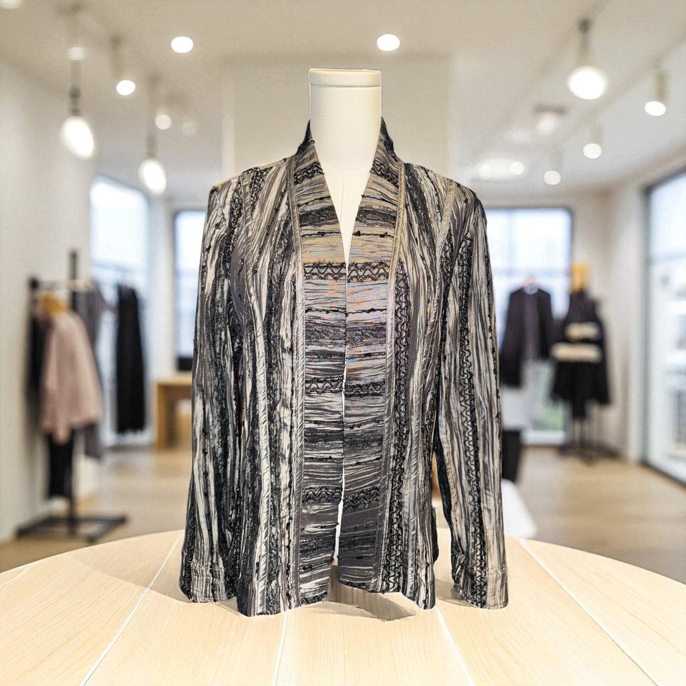 Chico's Women's Gray Metallic Embellished Open Front Jacket Size‎ 0 (4)